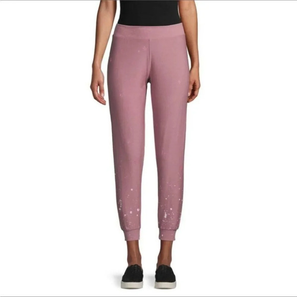 CHASER Women's Star & Paint Splatter Joggers In Glam  Mauve pink - Picture 1 of 16
